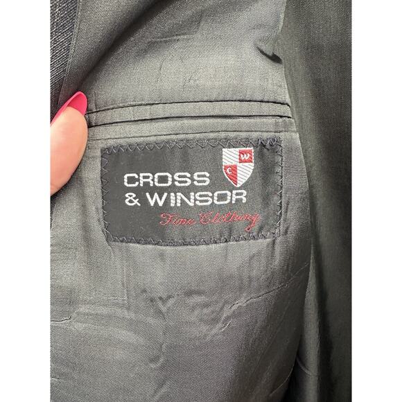 Cross & Winsor Mens Suit Coat 42R Gray Pinstripe Two Button Up Single Breasted - Picture 10 of 16